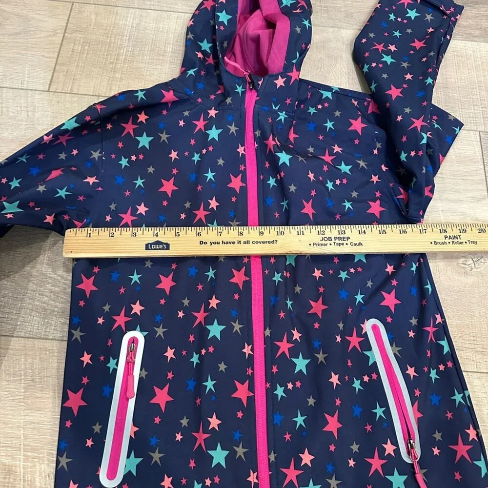 JINGLE BONGALA GIRLS HOODED RAIN JACKET 140 US SIZE 10 NAVY BLUE STARS